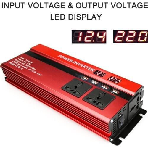 DC12V to AC220V Inverter Car Converter Inverter Digital LCD Display Power Inverter 1000W/2000W 4 AC Outlets 4 USB Charging Ports