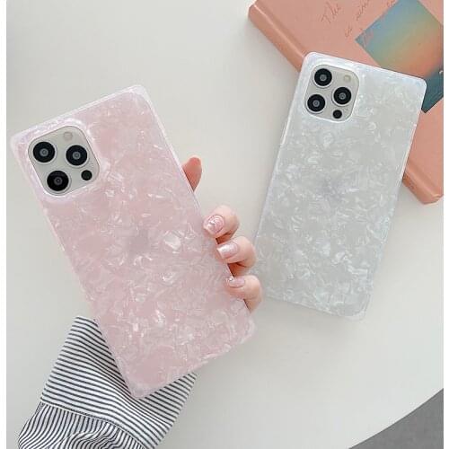 White / Pink Conch Shell Print Soft Phone Case For iPhone 12 Pro Max 11Pro X XR XS Max 7 8 Plus Square Glossy IMD Back Cover