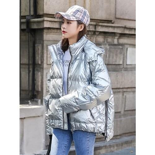 Glossy Short Down Jacket Women Winter Plus Size Females Coat Loose Cotton Jacket Bread Coats