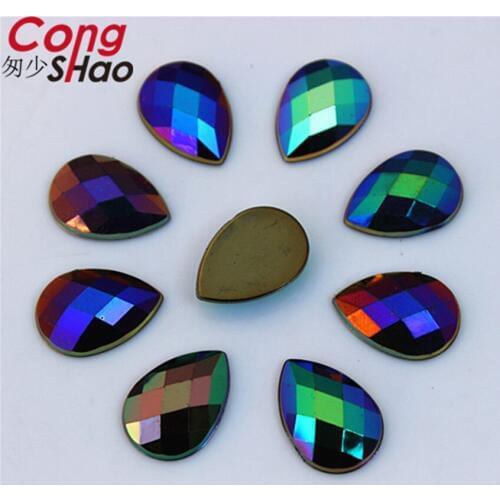Cong Shao 13*18mm 200PCS AB Color Drop Shape Acrylic Rhinestone Crystal Stone Flatback costume Button Decoration CS316