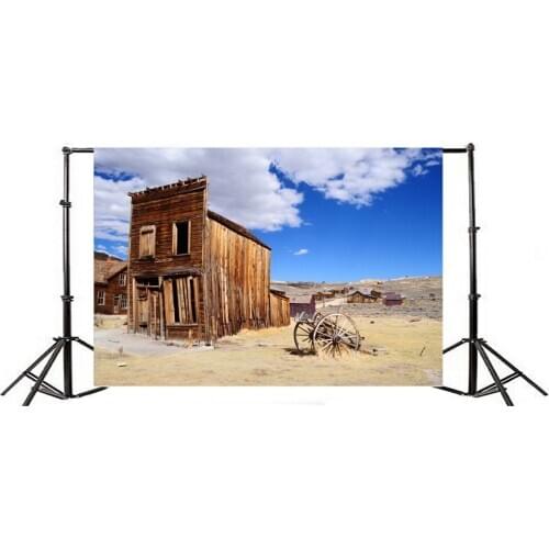 Photography Backdrop Wilderness Wooden House Blue Sky White Cloud