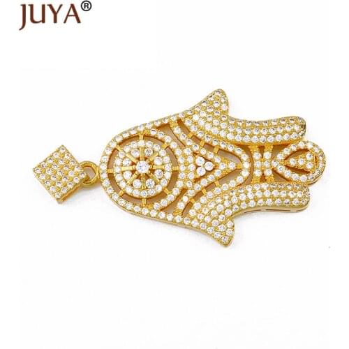 Jewelry Making Supplies High Quality Copper Metal Inlay Zirconia Rhinestone Hamsa Hand Pendants For DIY Pearl Tassel Necklace