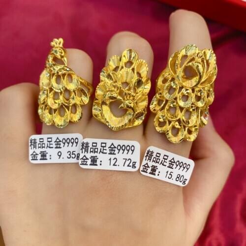 HX 24K Pure Gold Ring Real AU 999 Solid Gold Rings Elegant Shiny Heart Beautiful Upscale Trendy Jewelry Hot Sell New 2020