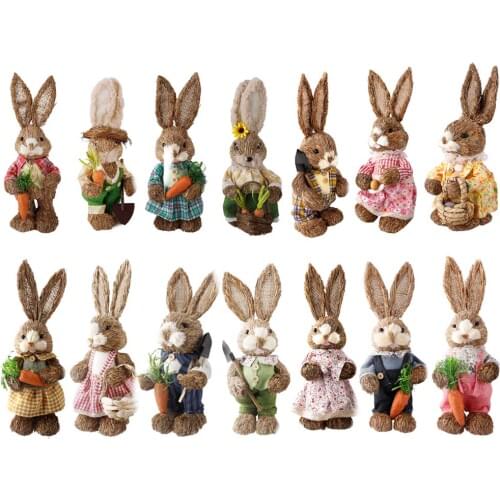 Artificial Rabbit Home Decor For Easter Theme Party Favor Easter Straw Rabbit Photography Props Holiday DIY Decorations