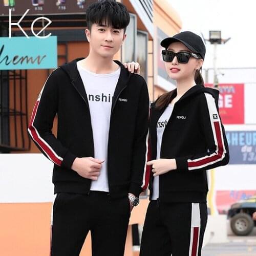 KE New 2021 3 pieces jacket pants shirt unisex sports suit cotton polyester hooded running sportswear men sport set women