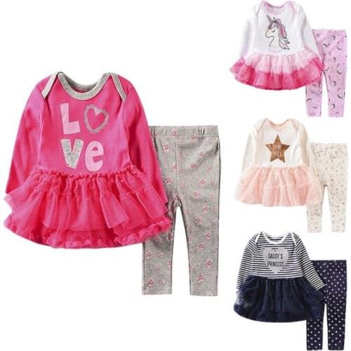 2 Pieces/set Baby Girls Clothes Sets O-Neck Long Sleeve Top + Trousers Spring Autumn 12-24M Sweet Infant Girl Clothing Suit