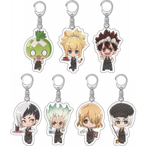 Hot Dr.Stone Senku Ishigami Q Version Keychain Double Sided Acrylic Anime Figures Pendant Key Chain Fans Collection Cute Jewelry