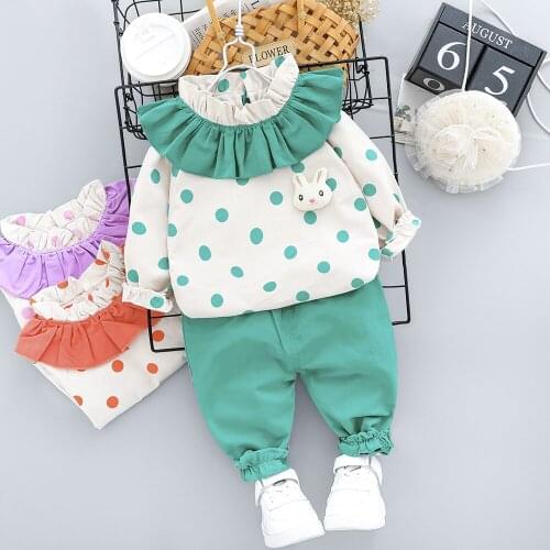 LISUNNY Baby Girls Clothing Sets Autumn Newborn Infant Casual Clothes Lace Dot Tops Pants 2 Piece Children Kids Clothing