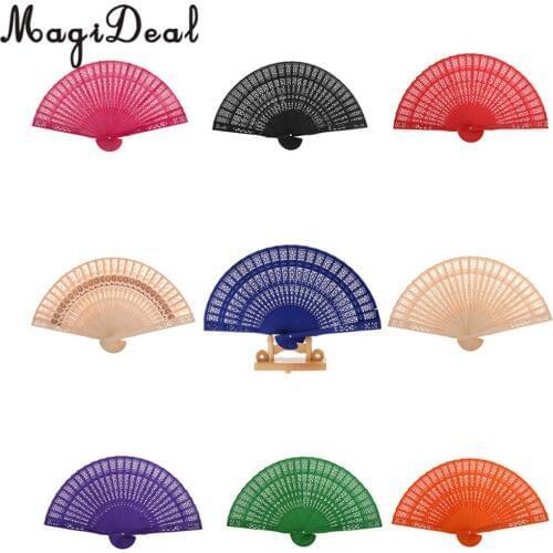 Magideal Chinese Vintage Wood Hollow Carved Hand Fan Foldable Fan Wedding Bridal Party Favors Gifts Home Decor Pocket Fan
