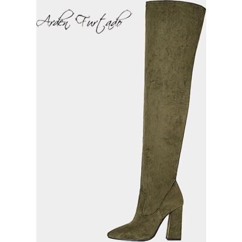 Arden Furtado Fashion Womens Shoes Winter Sexy Serpentine Pointed Toe Chunky Heels Zipper Over The Knee thigh High Boots 41 42