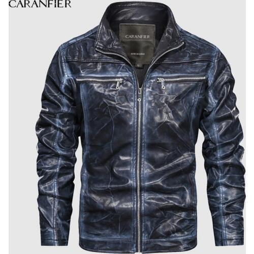 CARANFIER 2019 Mens Leather Jackets New Autumn Leather Coats Casual Motorcycle Jacket Male Biker Jackets US Size Dropshipping