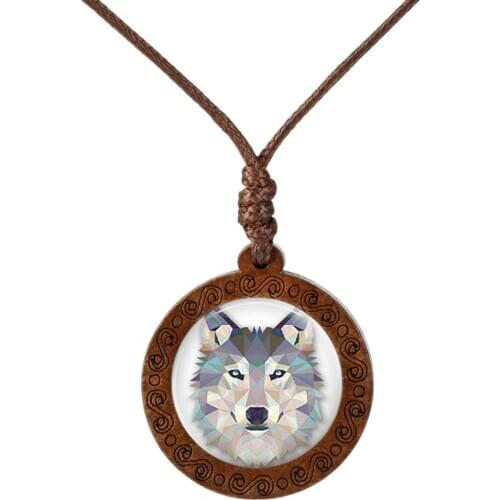 2019 New Wild Animal Wolf Tiger Koala Necklace Glass Cabochon Art Painting Wood Pendants Wax Rope Chain Jewelry for Girls Boy