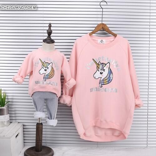 Mother And Daughter Clothes Cartoon Velvet Family Look Mommy And Me Sweatshirt Clothes Mom Daughter Family Matching Clothes