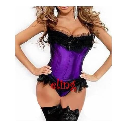 Wholesale Sexy lingerie Ladies Satin Lace Up Basque Corset purple am2685 S--6XL