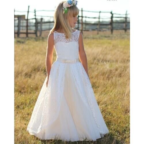 Long Sleeves Flower Girl Dresses birthday party Dresses Weddings Lace Gown Little Girls First Communion Pageant Gowns