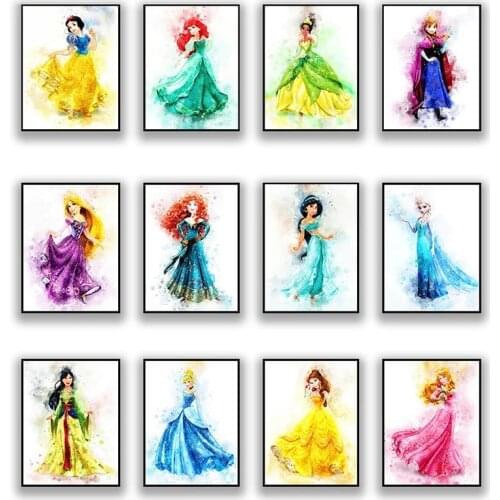Disney Fairy Tales Movies Beauty Girl Princess Posters And Prints Figure Picture Children Gift Cartoon Canvas Painting Decor