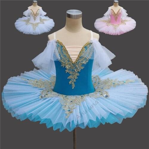 Girls Professional Ballet Tutu Dress Pink Blue White Swan Lake Ballerina Pancake Tutu Adult Kids Ballet Dress Dance Costume D065