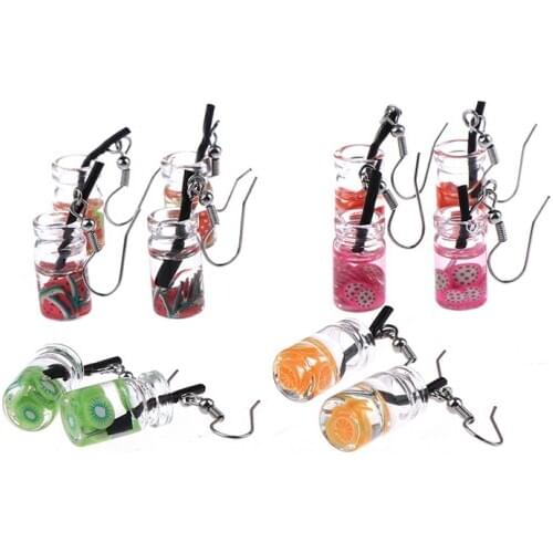 1Pair 3D Transparent Glass Sweet Candy Drink Bottle Resin Pendants Earring Cute Little Fresh Summer Earrings