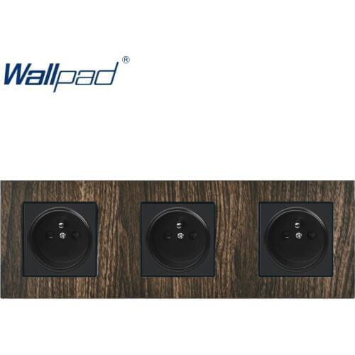 Triple French Power Socket Wallpad Aluminium Satin Metal Frame Wood 3 French Socket AC Outlet Wall Plate 258*86mm
