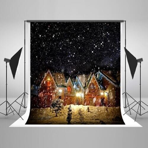 VinylBDS Winter Snow Photography Backdrops Trees Night House Custom Backdrop Printing Light Snowflake Photo Background-J05396