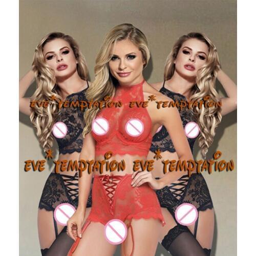 Women Sleepwear Lace Lingerie Dress Sexy Underwear Babydoll Nightwear Lace Dress Seductive Costumes garter bra+hot pants A020