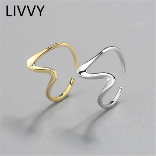 LIVVY Silver Color New Fashion Irregular Geometric Smooth Waves Ring Open Finger Ring For Women Jewelry 2021 Trend Rings