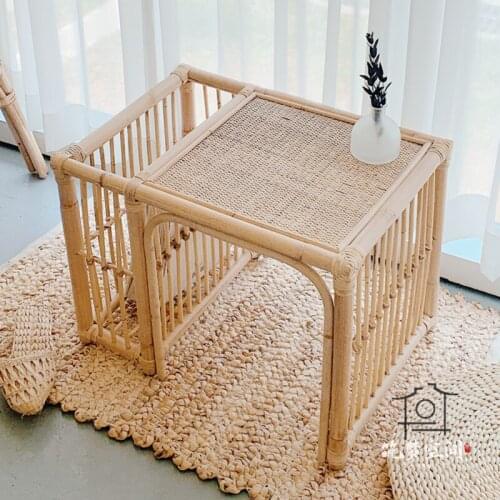 Zq INS Personalized Rattan Creative Small Coffee Table Living Room Bedroom Bedside Japanese Tatami Storage
