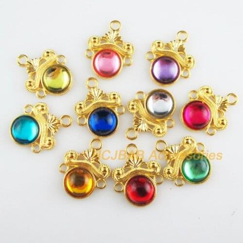 10 New Round Charms Mixed Acrylic Flower Connectors Gold Color 18x23mm