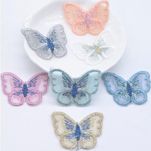 10Pcs/lot 35*28mm Cute Embroidered Mesh Butterfly for Clothes Hat Gloves Shoes Decor Patches DIY Headwear Hair Clips Accessories