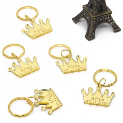 10x Personalized Gold Crown Baby Shower Table Decor Prince Birthday Party Table Favor Decor Kid Gift Confetti Souvenirs Keyring