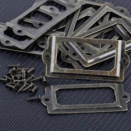 12Pcs Antique Bronze Label Pull Frame Handle File Name Card Holder For Furniture Cabinet Drawer Box Case Bin 33x70mm