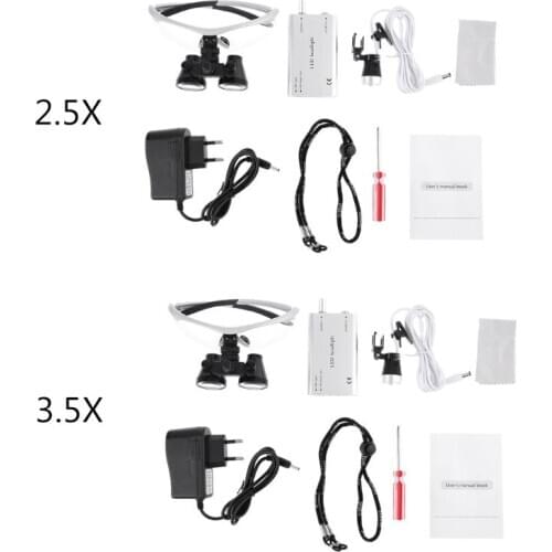 2.5X/3.5X 420 mm Dental Loupe Magnifier Binocular Magnifier Operation Loupe with Spotlight Head Light