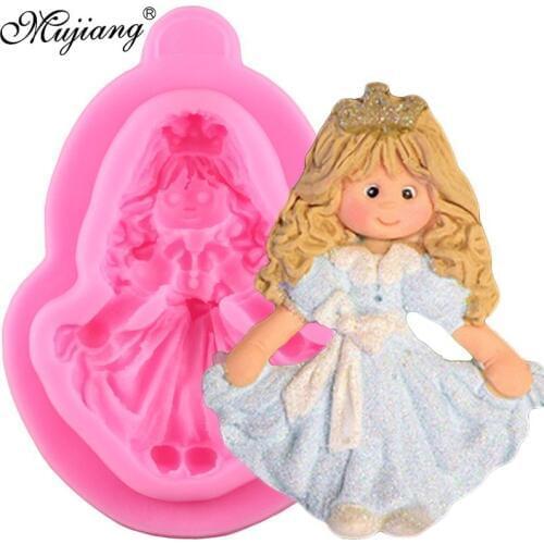 3D Princess Girl Cake Silicone Mold Cookie Baking Polymer Clay Candy Chocolate Gumpaste Molds Baby Party Fondant Cake Decorating