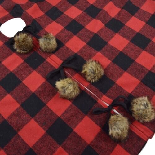 48 Inch Christmas Tree buffalo check Skirt with faux fur ball Decoration for Merry Christmas Party Christmas Tree Skirt Decor