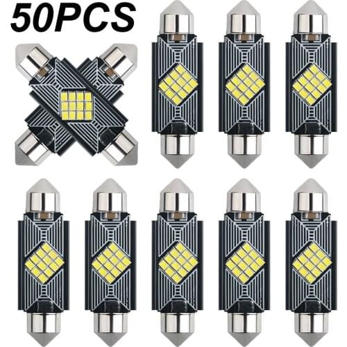 50pcs Festoon 31mm 36mm 39mm 41mm C5W C10W Super Bright LED Bulb Car Dome Light Canbus No Error Auto Interior Reading Lamp White