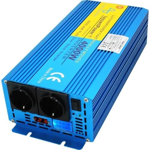DC 12V TO 220V 4000W Peak Power Car Inverter 2 EU AC Outlets Pure Sine Wave Inverter LCD Display Camping Inverter Emergency