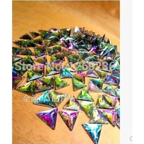 Free shipping Triangle acrylic crystal multicolour loose Rhinestones 80pcs 16mm strass diamond sew on for dress m46
