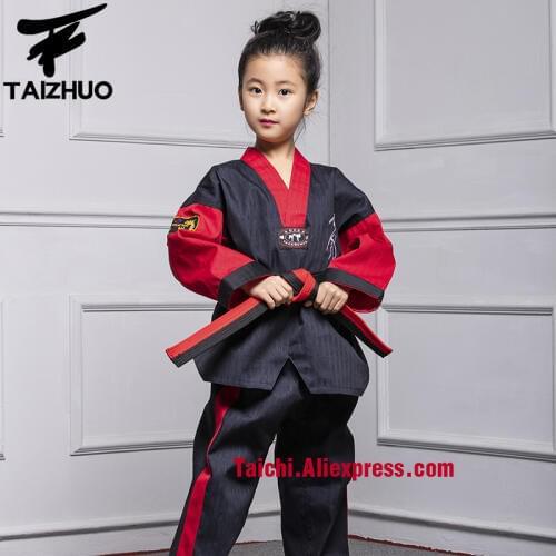 Martial Arts Tae Kwon Do Children Taekwondo Uinform For Poomsae & Training,WTF Uniform,110-155cm White with black,red with black
