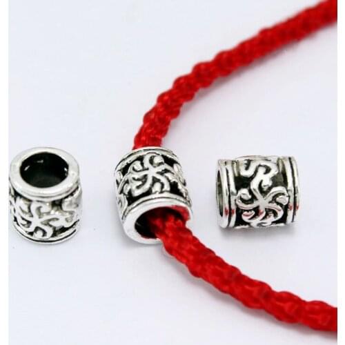 Charm big-hole Tube making embossed flower hollow metal spacer beads Tibetan silver loose beads handmade jewelry making bracelet
