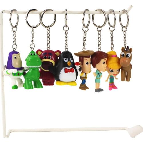 4.5-6cm 10pcs/set Toy Story Mini Figure Toys Keychains Woody Buzz Lightyear Jessie Alien Rex Bear Horse Cute Pendants Gift