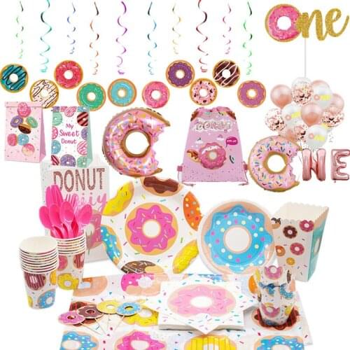 Donut Grow Up Birthday Party Decorations Kids Favor Gift Bag Balloon Paper Cups Plate Baby Shower Disposable Tableware Supplies