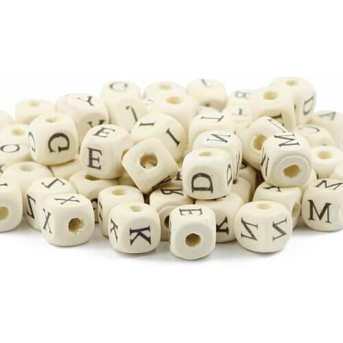 HGKLBB 52pcs Natural Square Wooden Beads 10mm Alphabet Letter Wood Beads Baby Smooth Teether For Jewelry Making DIY Accessories