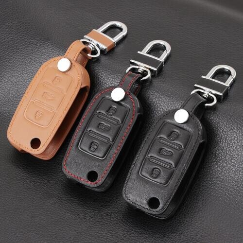VCiiC 3 Buttons Genuine Leather Car Flip Key Cover Case For VW Volkswagen Jetta Golf 4 5 6 Polo Bora Controller Bag Fob Case