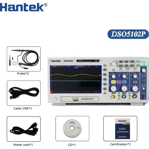 Hantek Digital Oscilloscope DSO5102P 100MHz 2Channels 1GS/s 7'' TFT LCD 800x480 Record Length 40K USB AC110-220V