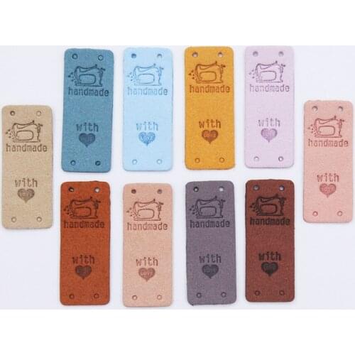 20Pcs Handmade Labels For Clothes Made With Love Leather Tags Hand Made Label For Hats Heart Knitting Tags Sewing Accessories