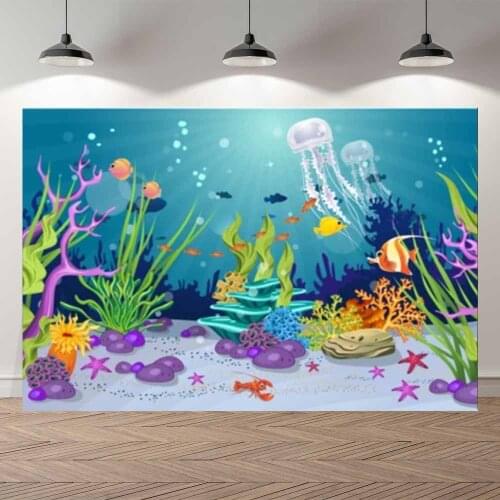 Seekpro Painting Under Sea Fish Mermaid Princess Happy Birthday Baby Shower Professional Studio Photography Backdrop Background