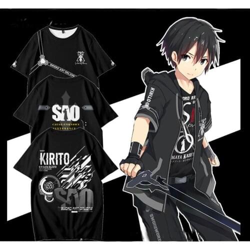 Anime Sword Art Online Kirigaya Kazuto cosplay t-shirt SAO Kirito Men women t shirt short-sleeve tops