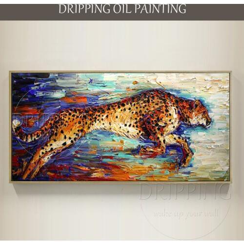 Artist Hand-painted High Quality Cats Leopard Oil Painting for Wall Decor Hand-painted Agile Animal Leopard Oil Painting