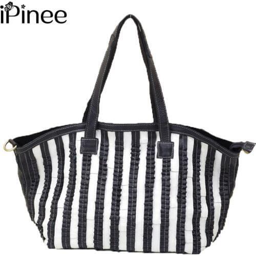 IPinee Fashion Genuine Leather Women Handbag Patchwork Natural Cow Shoulder Bag Famous Brand Casual Tote