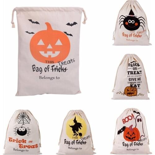 JX-LCLYL Halloween Pumpkin Spider Canvas Bag Beam Port Drawstring Sack Candy Gift Bag